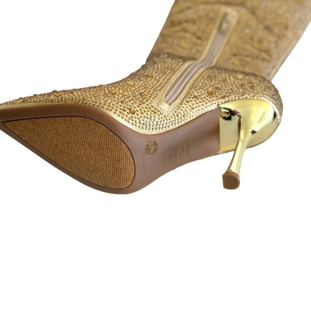 INC Women's‎ Gold Bling Saveria Over the Knee Slouch Boots Size 5 - Picture 9 of 11